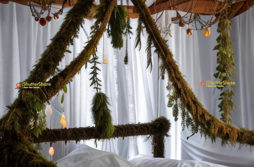 Enchanting Moss and Floral Canopy Bed
