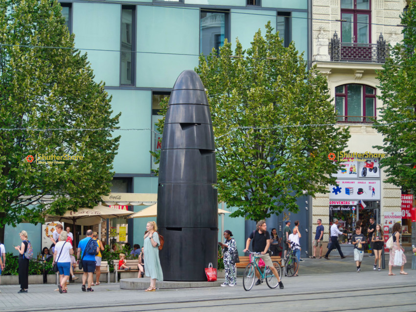 Modern Art Installation in Bustling City Square