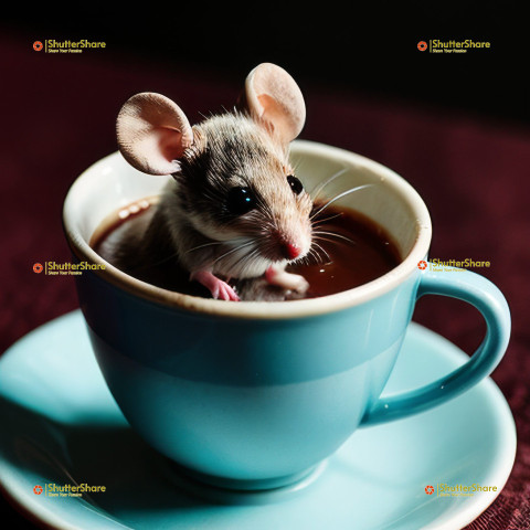 Mouse in a cup of coffee