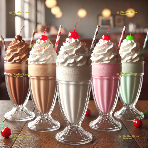Variety of Milkshakes in Tall Glasses